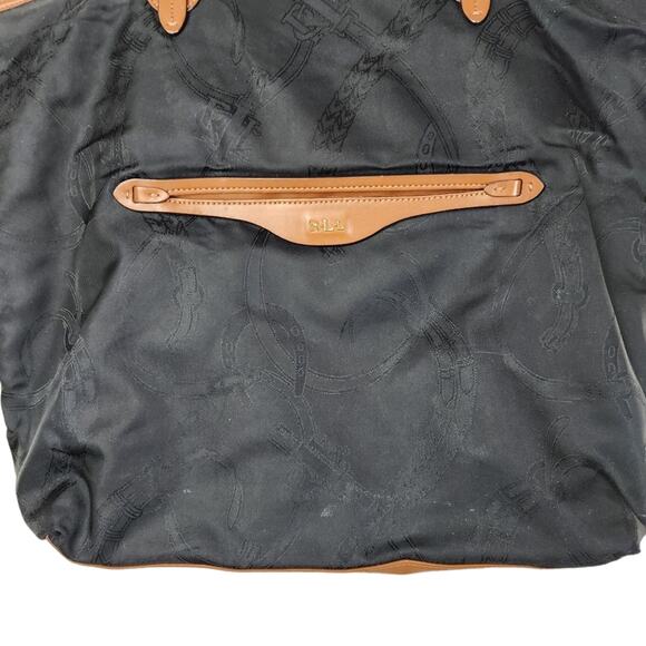 Lauren Ralph Lauren Nylon Tote Bag Zipper Top Black - Picture 4 of 6